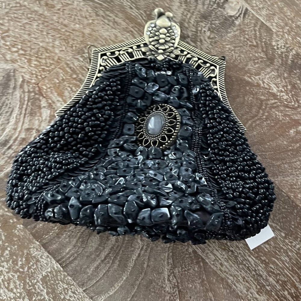 Brand New Black Beaded Evening Clutch